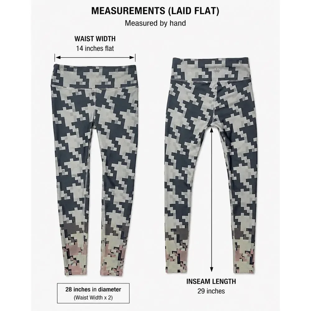 ALO‎ Yoga Airbrush Pixel Leggings Women Small Gray Pink Camo Pilates 29 Inseam